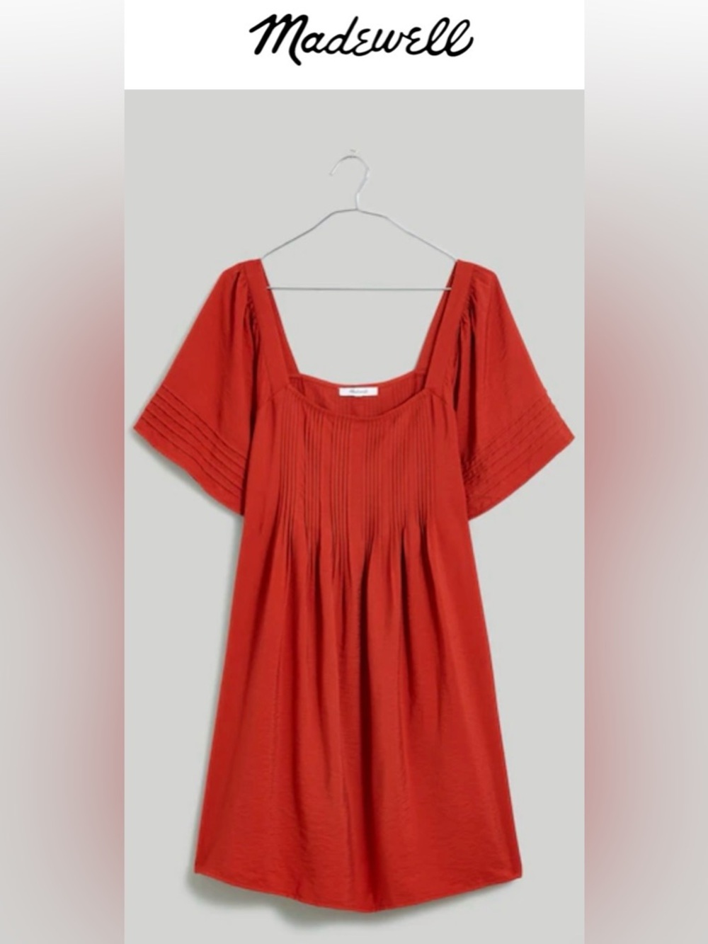 Madewell Square-Neck Pleated Mini Dress - Etruscan Clay Size Medium